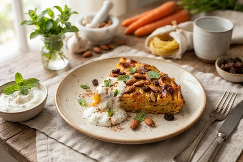 Omelete de Macarrão com Iogurte e Hortelã