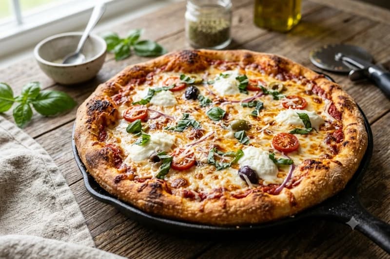 Pizza de Frigideira Caseira com Várias Opções de Recheio