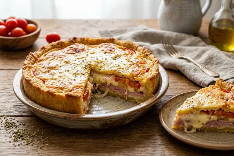 Torta Cremosa de Presunto e Queijo com Massa de Batata