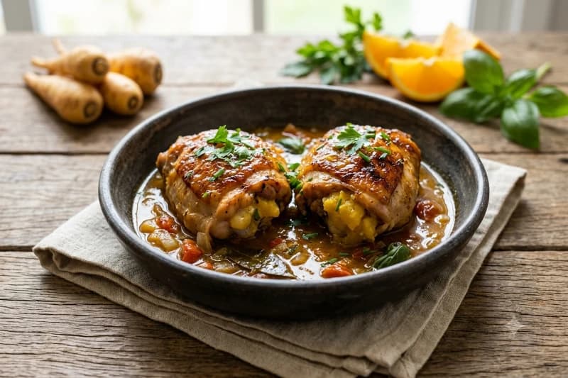 Sobrecoxa de Frango Recheada com Mandioquinha