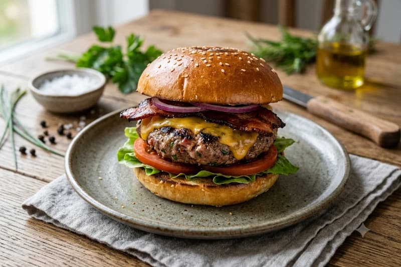 Hambúrguer Artesanal de Picanha com Bacon