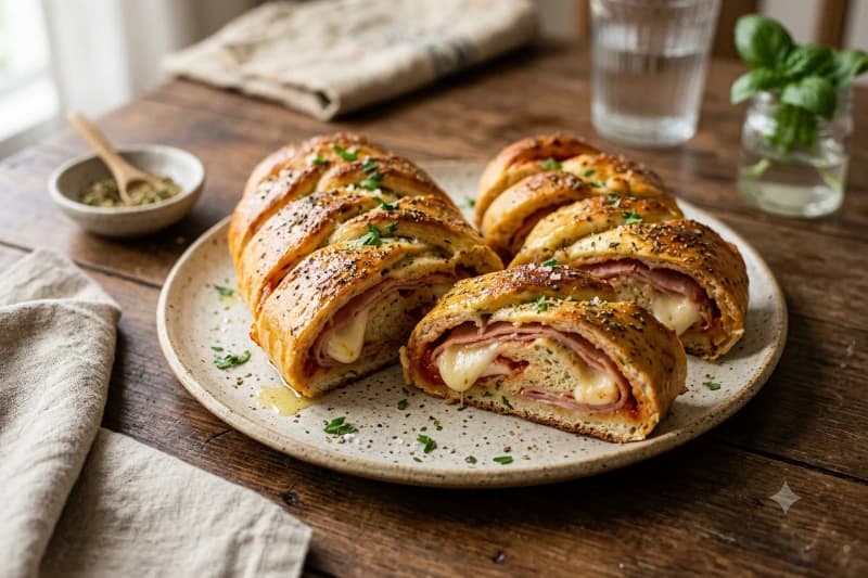 Pizza Enrolada de Presunto de Peru e Mussarela