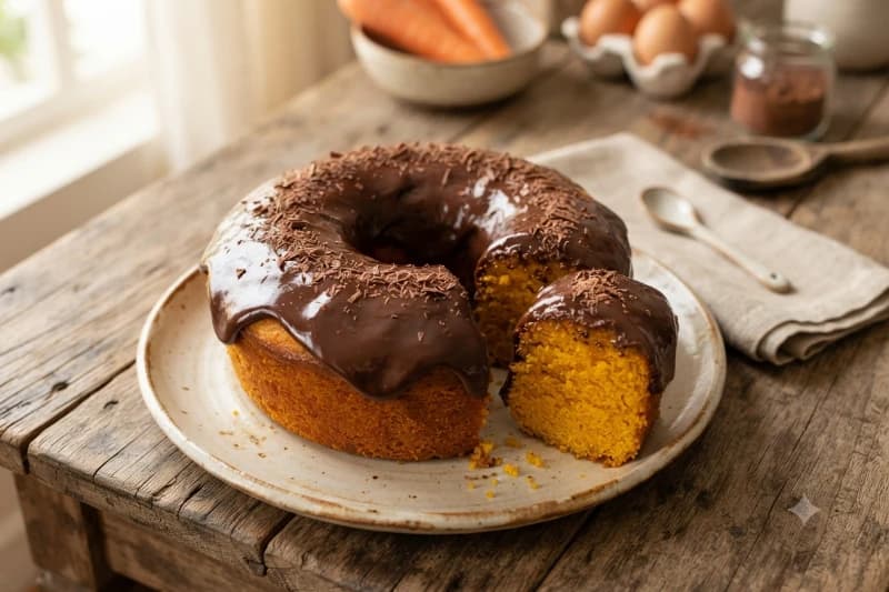Bolo de Cenoura com Cobertura Cremosa de Chocolate