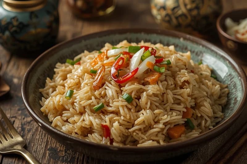 Arroz Frito Oriental com Legumes e Presunto