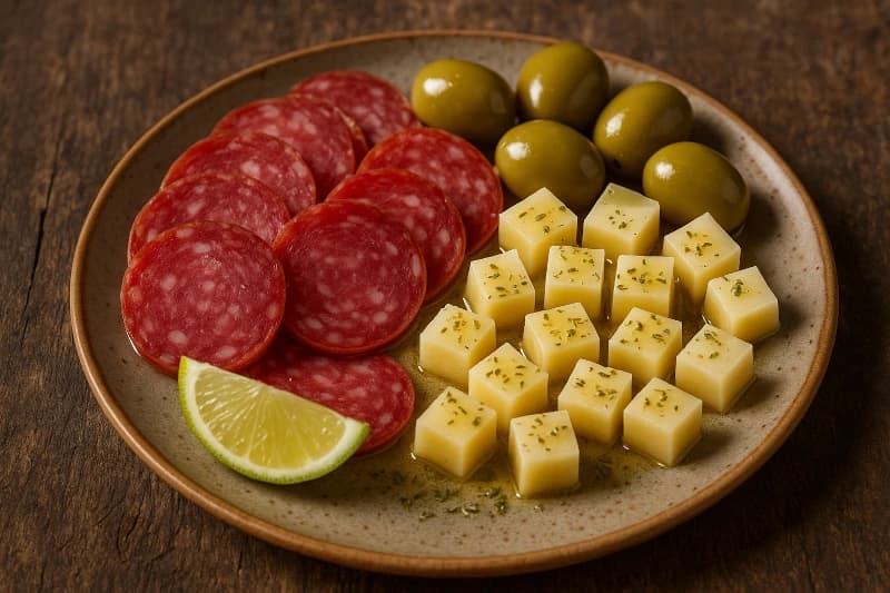 Foto da receita Porção de Salame, Queijo e Azeitonas