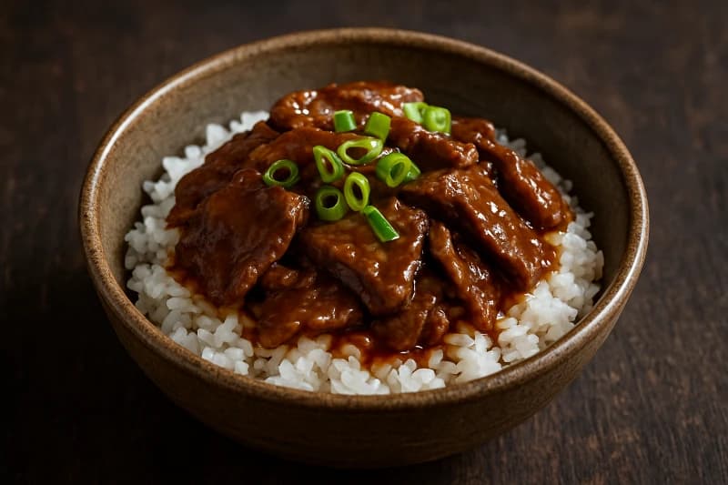 Foto da receita Arroz Japonês com Carne ao Molho de Shoyu e Mirin
