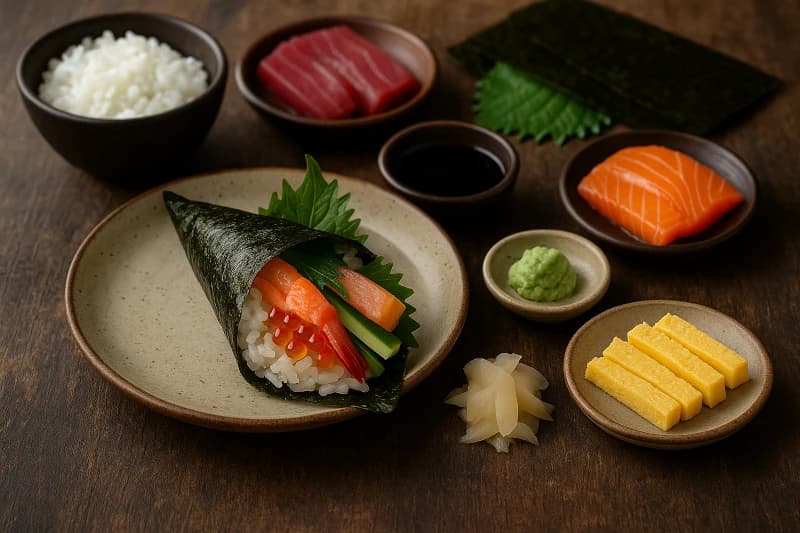 Foto da receita Sushi Enrolado à Mão (Temaki Caseiro)