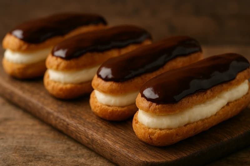 Éclairs Diet de Nata com Calda de Chocolate e Vinho