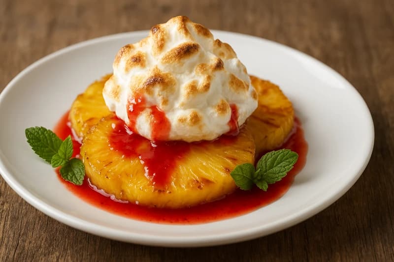 Foto da receita Abacaxi Assado com Merengue e Calda de Morango