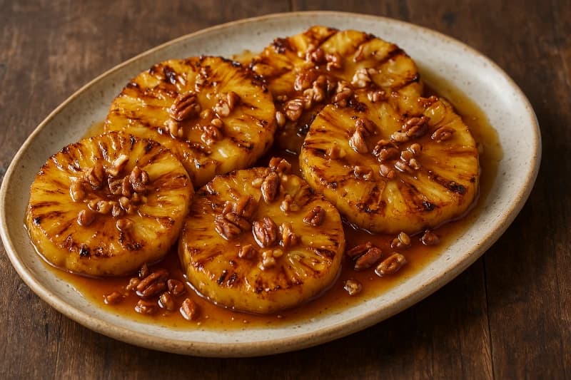 Foto da receita Abacaxi Grelhado com Calda Cítrica e Nozes