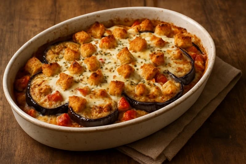 Berinjela Assada ao Forno com Molho Branco Cremoso