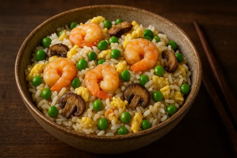 Yakimeshi de Camarão com Legumes