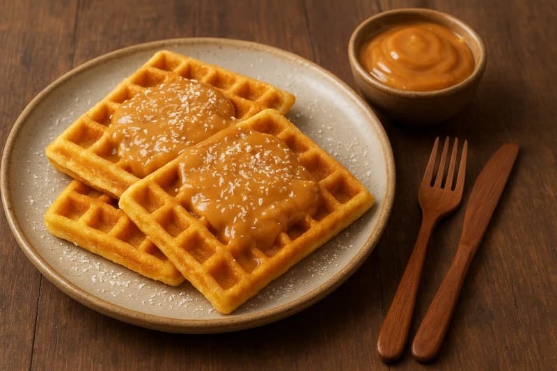 Waffle com Doce de Leite Cremoso e Coco