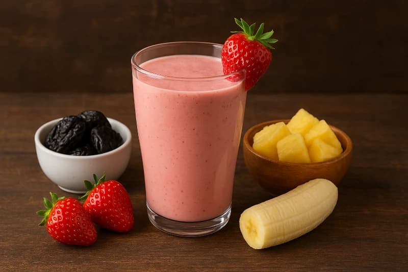 Vitamina de Morango com Ameixa e Abacaxi