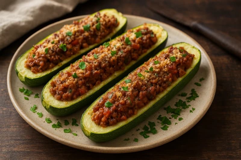 Foto da receita Abobrinha Recheada com Carne Moída – Prato Fácil e Saboroso