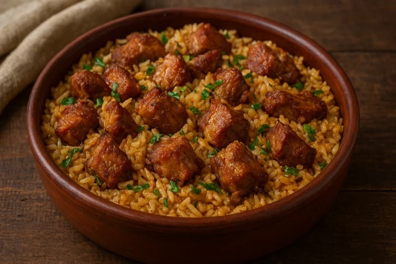 Arroz com Costelinha de Porco Caseiro