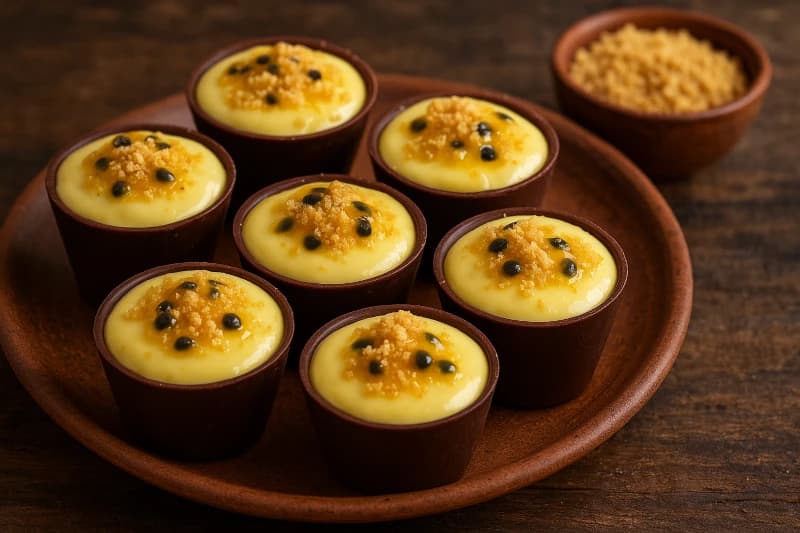 Vasinhos Crocantes de Chocolate com Creme de Maracujá