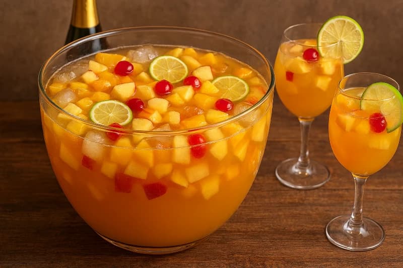 Ponche Natalino Colorido com Espumante e Frutas Frescas