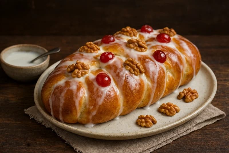 Pão Natalino Trançado com Glacê Brilhante