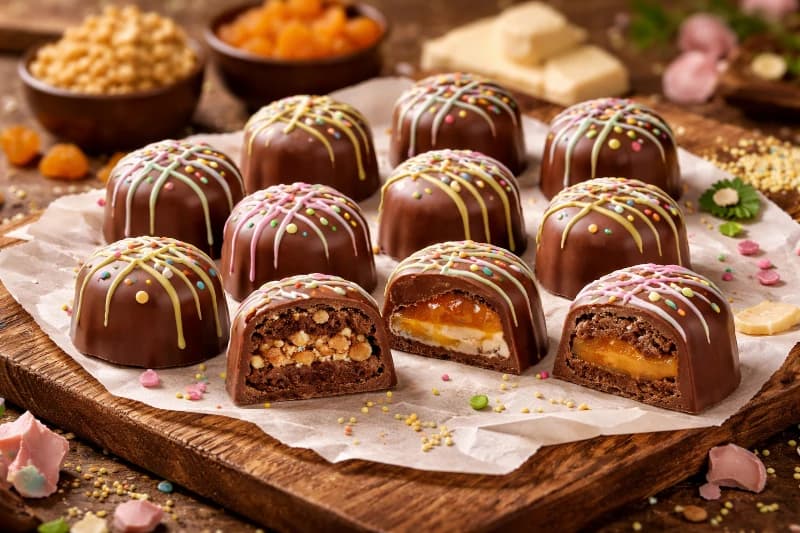 Bombons de Páscoa Recheados com Brigadeiro e Damasco