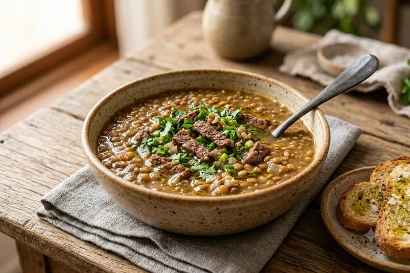 Caldo de Lentilha com Carne
