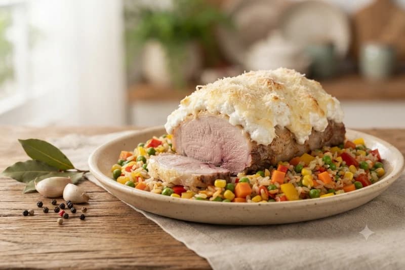 Lombo de Porco em Neve com Arroz à Grega
