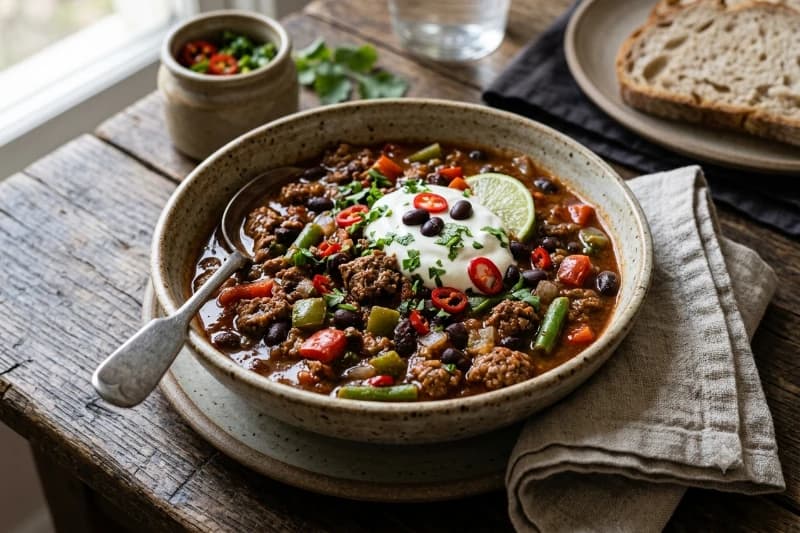 Chili com Feijão Preto e Carne Moída