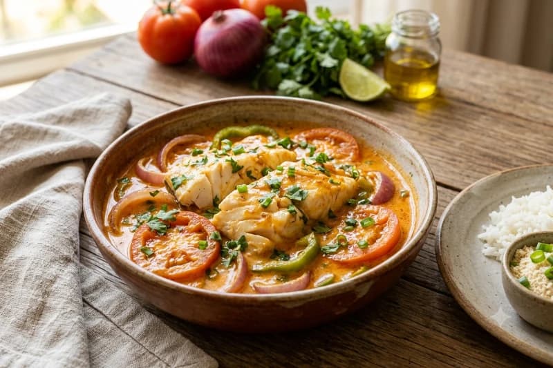 Filé de Merluza ao Leite de Coco