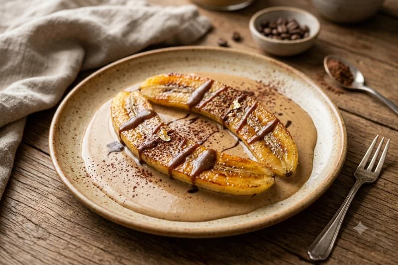 Banana-da-Terra com Calda de Cappuccino