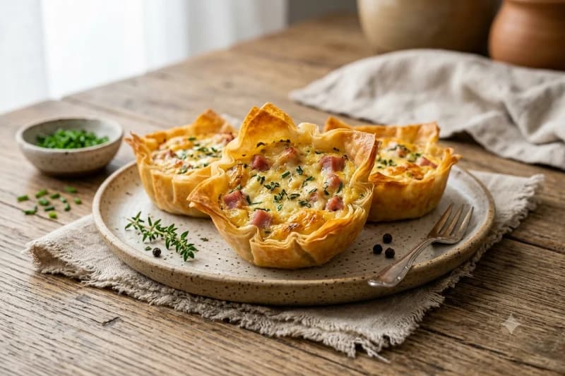 Tortinhas de Massa Filo com Queijo e Presunto