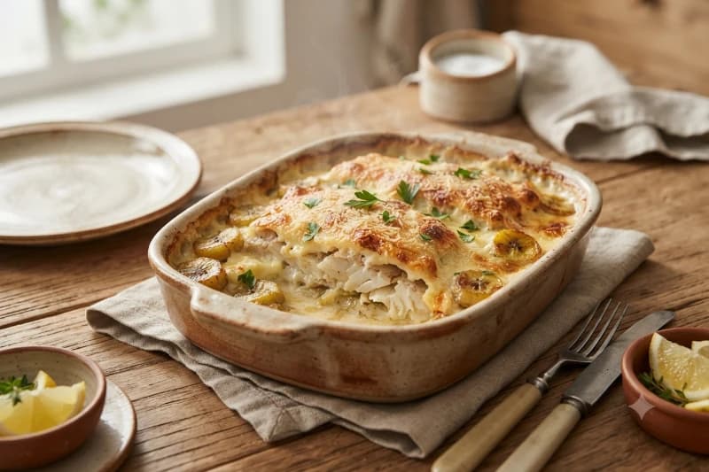 Peixe com Banana-da-Terra Gratinado