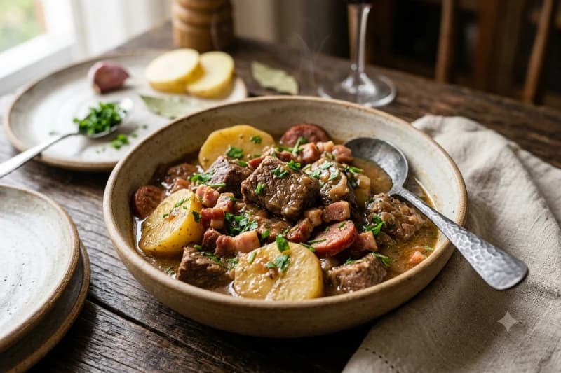 Carne de Panela com Batata, Bacon e Calabresa
