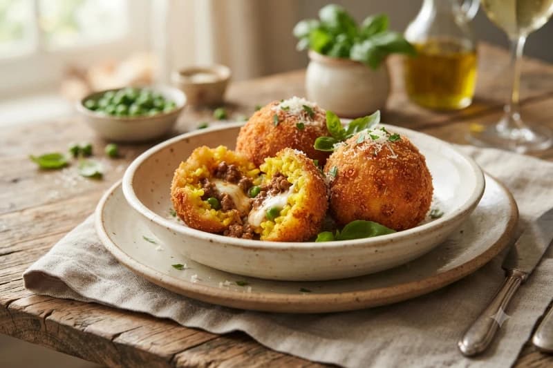 Arancini Italiano de Arroz com Carne e Queijo
