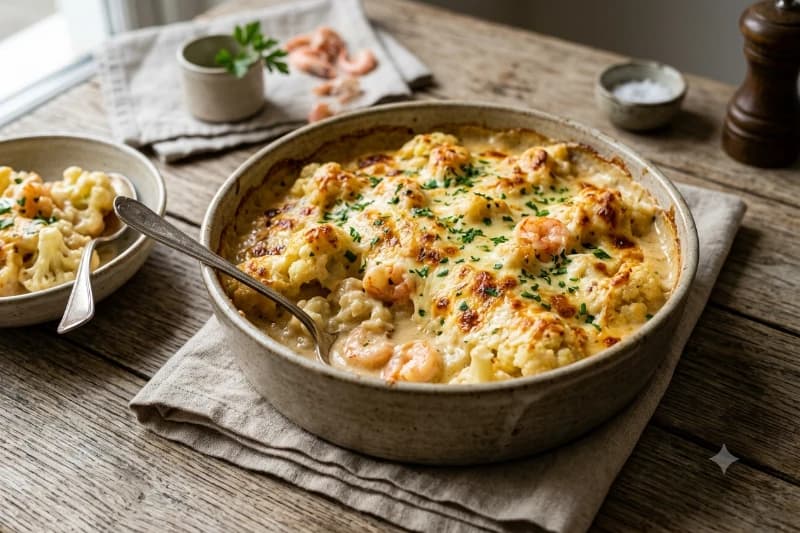 Couve-Flor Gratinada ao Molho de Camarão