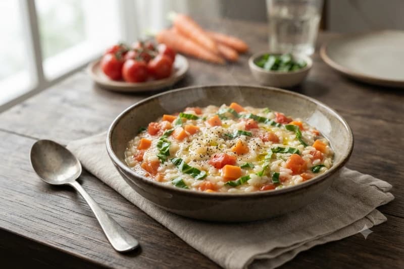 Risoto de Legumes Frescos e Coloridos