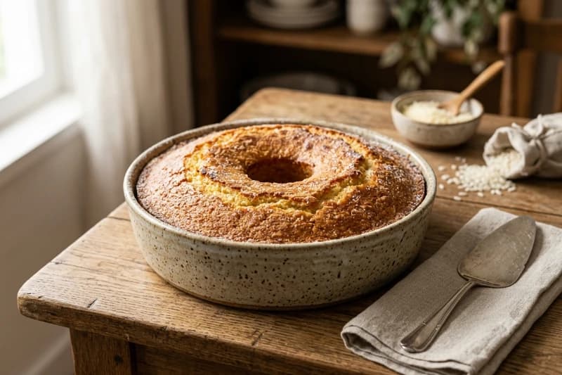 Bolo de Arroz Cru Cremoso de Liquidificador
