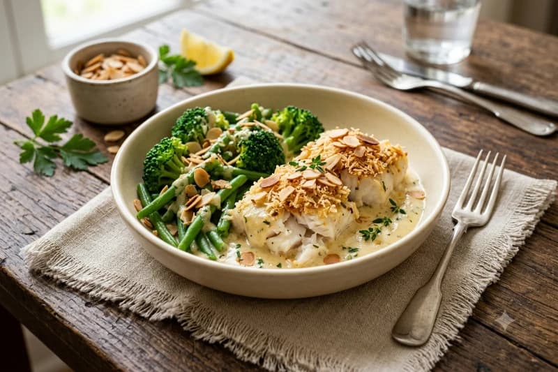 Peixe com Amêndoas e Molho Cremoso