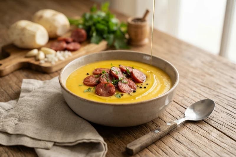 Sopa Cremosa de Mandioquinha com Calabresa