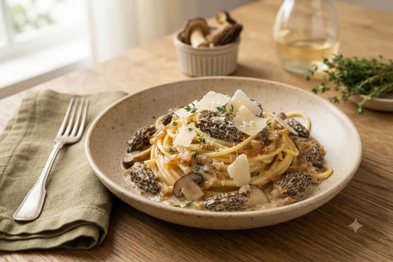 Espaguete com Funghi Morilles e Porcini ao Molho Cremoso