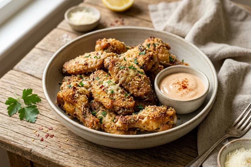Asas de Frango Assadas com Parmesão e Molho Golf