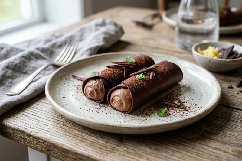 Canelone de Chocolate Recheado com Mousse