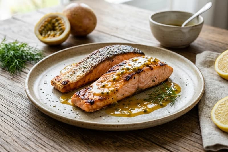Salmão Grelhado com Molho de Maracujá