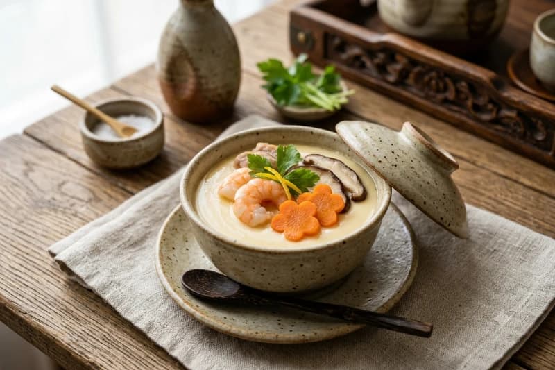 Chawanmushi: Pudim Salgado Japonês de Frango e Camarão