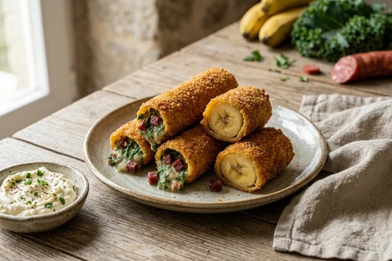 Canelone de Banana da Terra Recheado com Caldo Verde
