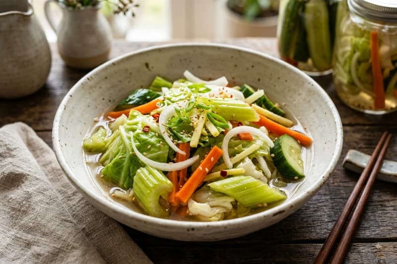 Legumes Curtidos em Molho de Picles Estilo Oriental