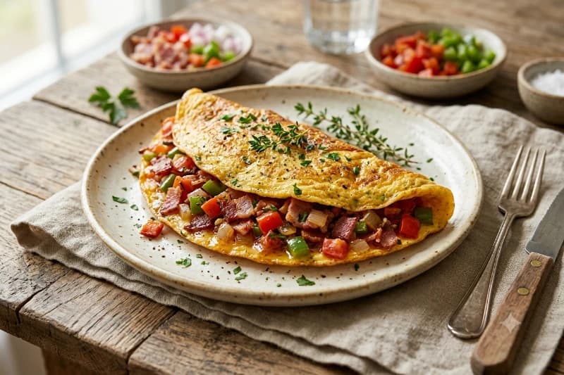 Omelete Recheada com Bacon e Legumes