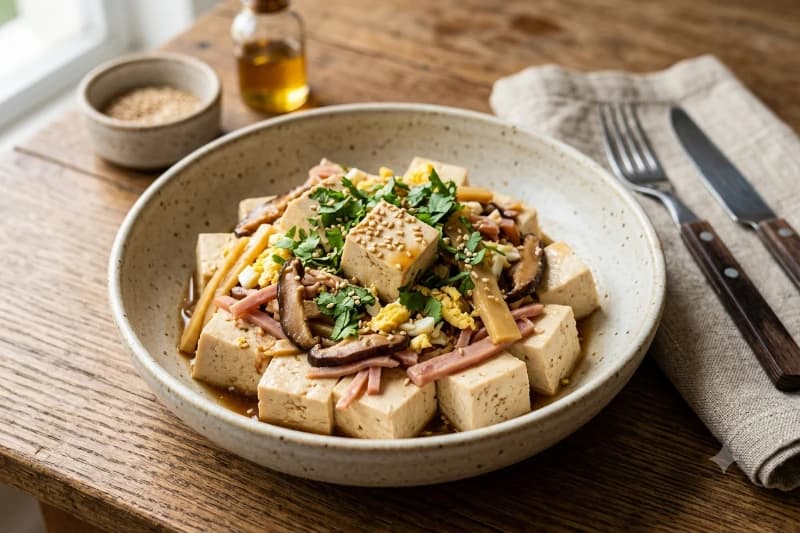 Salada Condimentada de Tofu com Molho de Gergelim