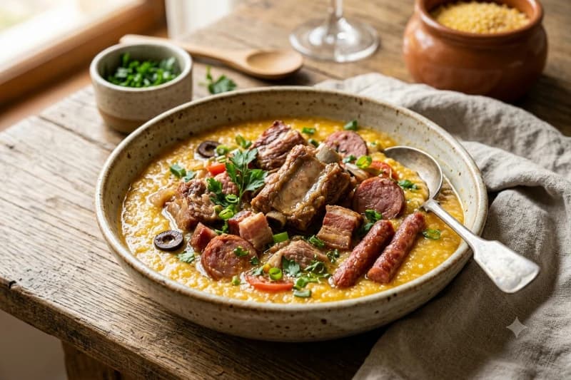Canjiquinha Cremosa com Carnes de Porco e Embutidos