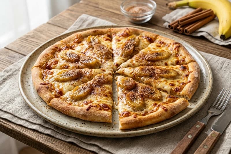 Pizza de Banana com Queijo, Açúcar e Canela