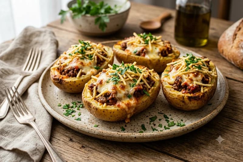 Batata Recheada com Carne Moída e Gratinada